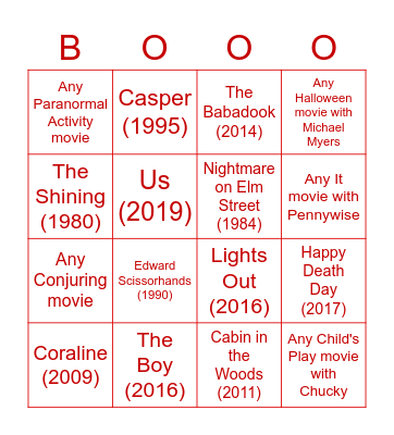 Week 9: Halloween Horror! Bingo Card