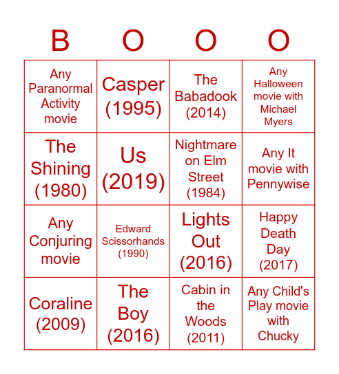 Week 9: Halloween Horror! Bingo Card