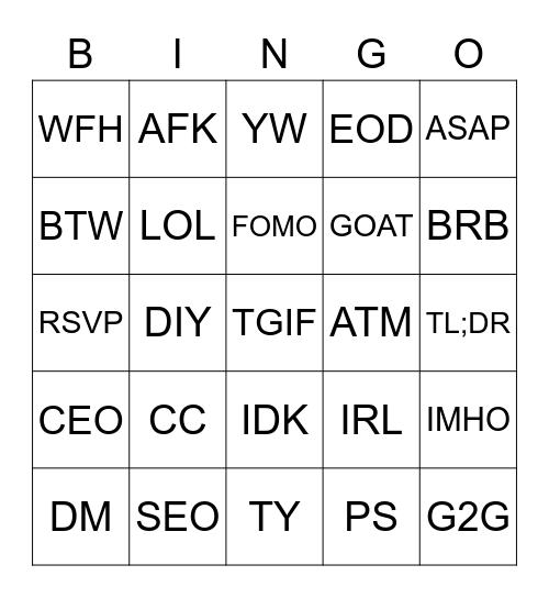 Untitled Bingo Card