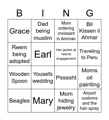 Kayas speech Bingo Card