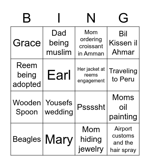 Kayas speech Bingo Card