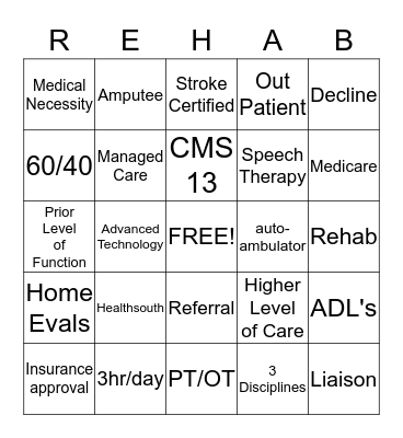 Healthsouth Bingo Card