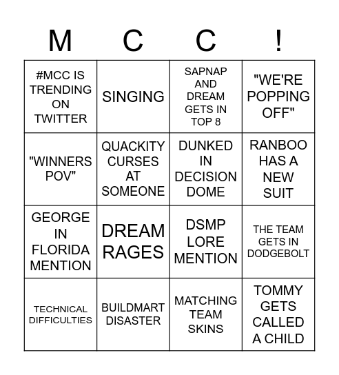 MCC Bingo Card