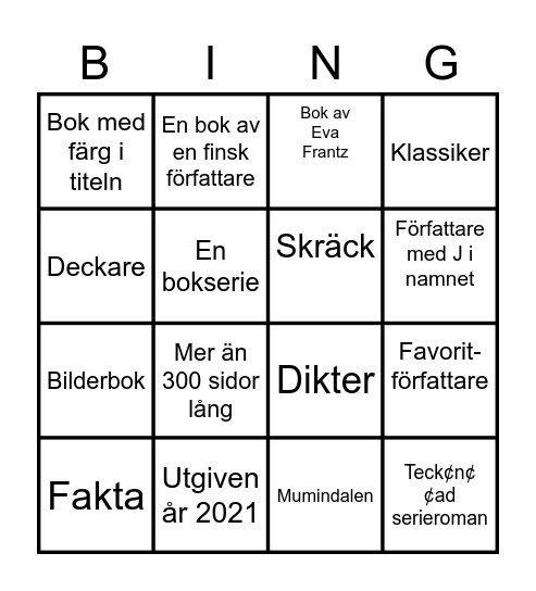 Bokmässan 2021 Bingo Card