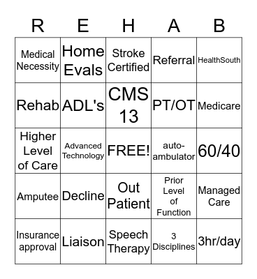 Healthsouth Bingo Card