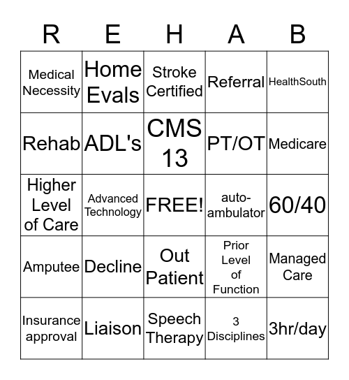 Healthsouth Bingo Card