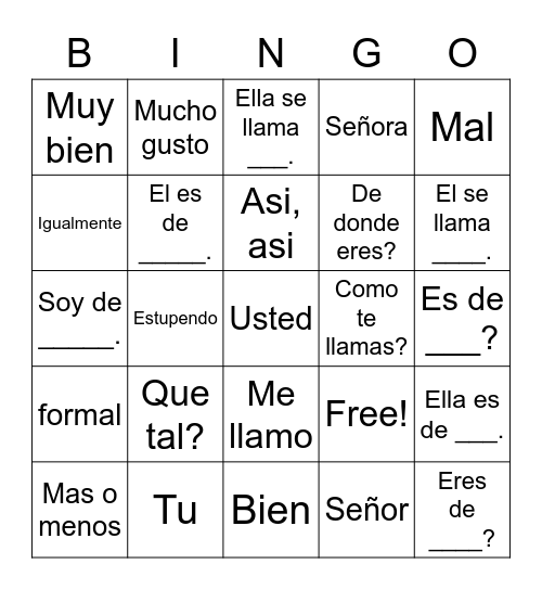 6th grade Que tal?, answers, de donde eres? and more Bingo Card