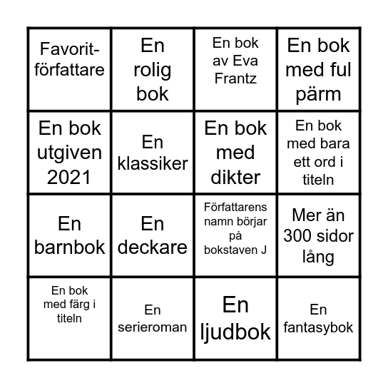 Bokmässan 2021 Bingo Card