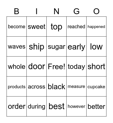 4th list, part 2, FRY Words Bingo Card