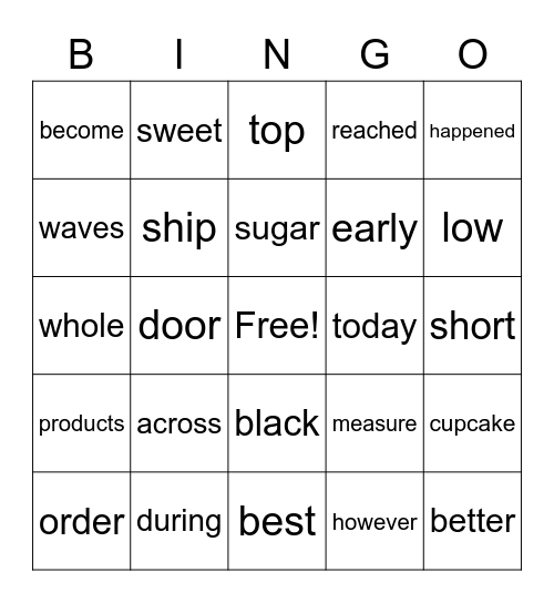 4th list, part 2, FRY Words Bingo Card