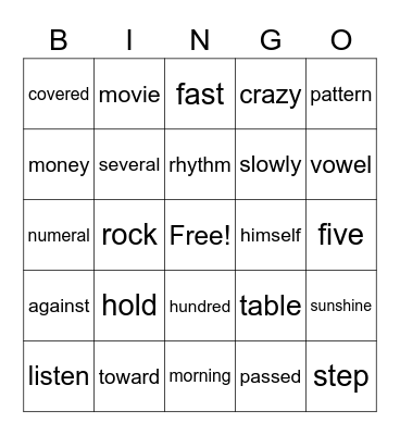 4th list, FRY Bingo part 3 Bingo Card