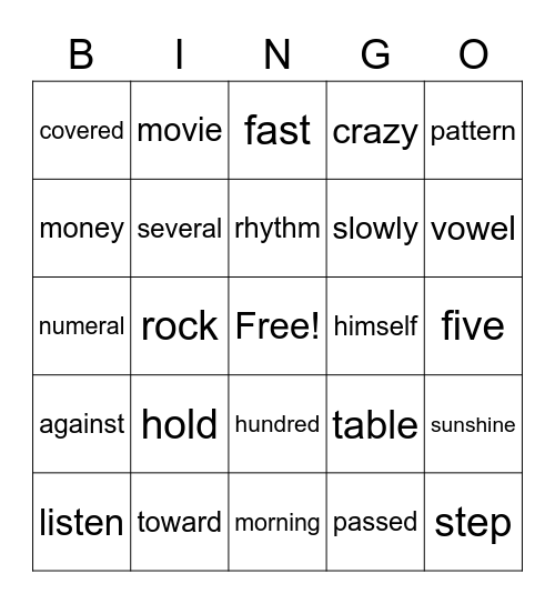 4th list, FRY Bingo part 3 Bingo Card