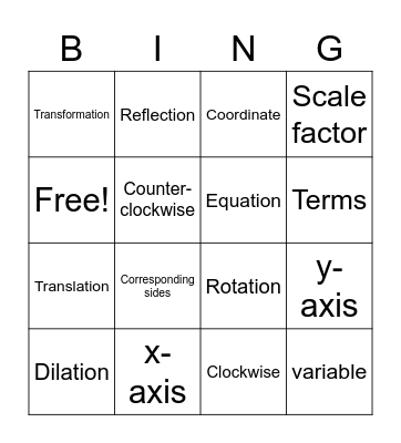 Math Vocabulary Bingo Card