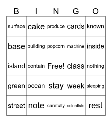 5th list, FRY Words Bingo Card