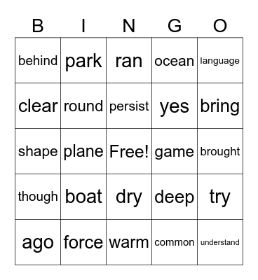 5th list, FRY Words Bingo Card