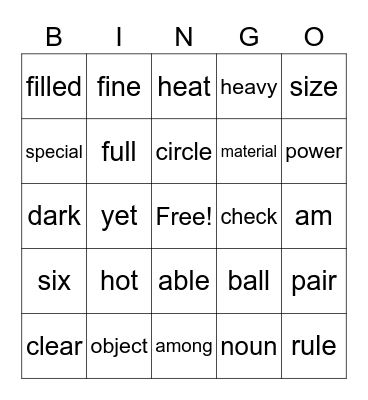 5th list, FRY Words Bingo Card