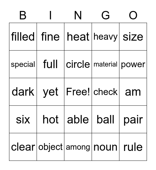 5th list, FRY Words Bingo Card