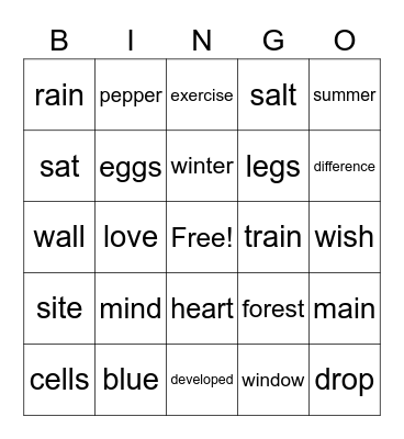 6th list, FRY Words Bingo Card