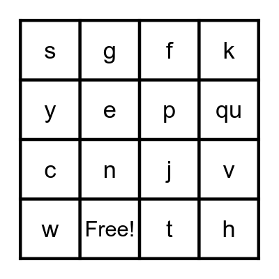 Whole Alphabet Bingo Card