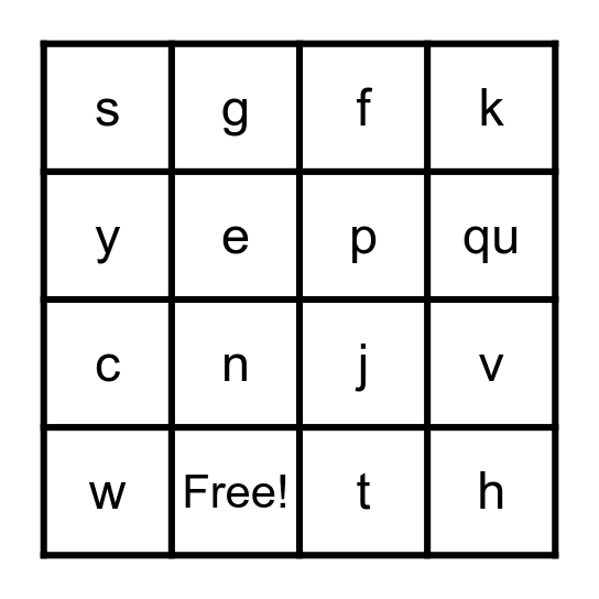 Whole Alphabet Bingo Card