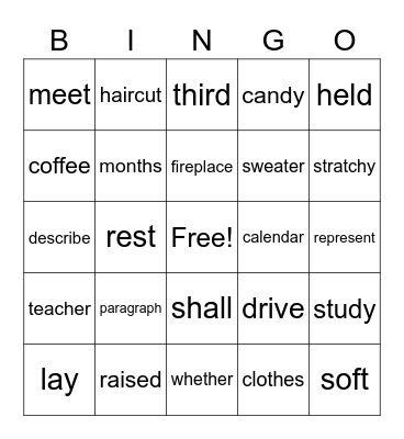 6th list, FRY Words Bingo Card