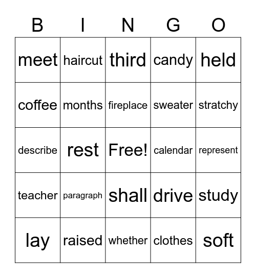 6th list, FRY Words Bingo Card