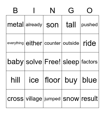 7th list, FRY Words Bingo Card
