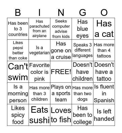 Get to know your teammates  Bingo Card