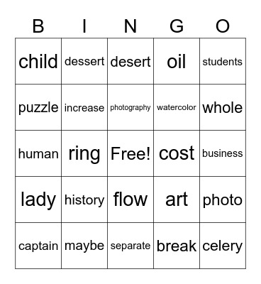 8th list, FRY Words Bingo Card