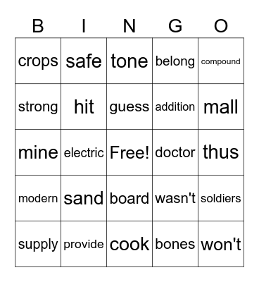 9th list, FRY Words Bingo Card