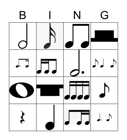 Rhythm Notes Bingo Card