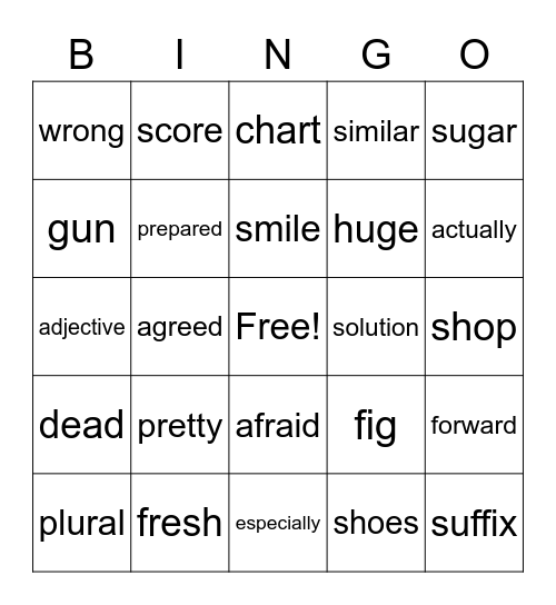 10th List, FRY Words Bingo Card