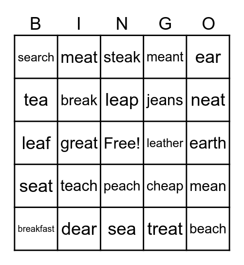 ea Words Bingo Card