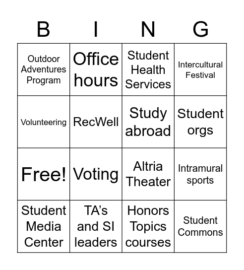 Engagement and Meaning Bingo Card