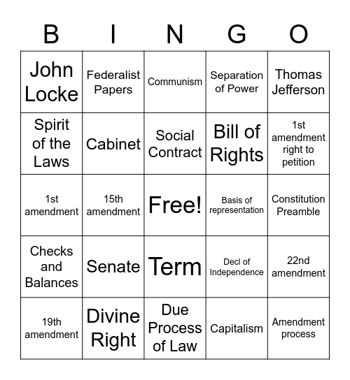 Government District Assessment 2 Bingo Card