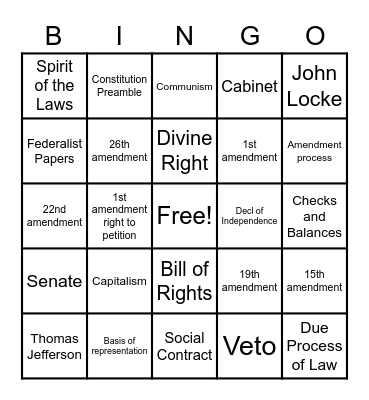 US Government DA 2 Review Bingo Card