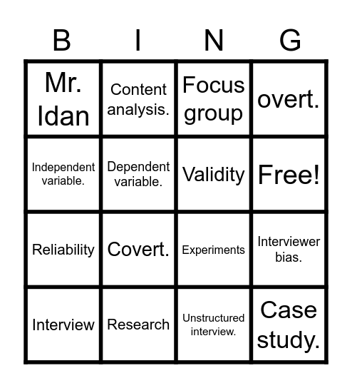 Methods of research.. Bingo Card