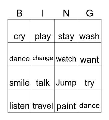 Past Simple Regular Verbs Bingo Card