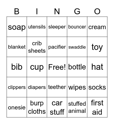 Baby Shower Bingo Card