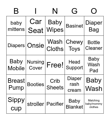 Baby Shower Bingo Card