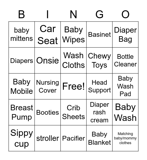 Baby Shower Bingo Card