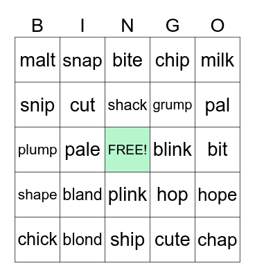 "Bully Letters" and Blends Bingo Card