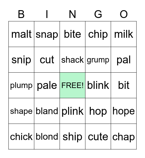 "Bully Letters" and Blends Bingo Card