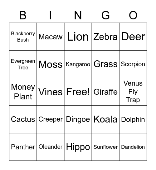 Flora & Fauna Bingo Card