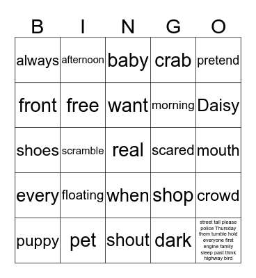 DAISY AND THE PUPPY Bingo Card