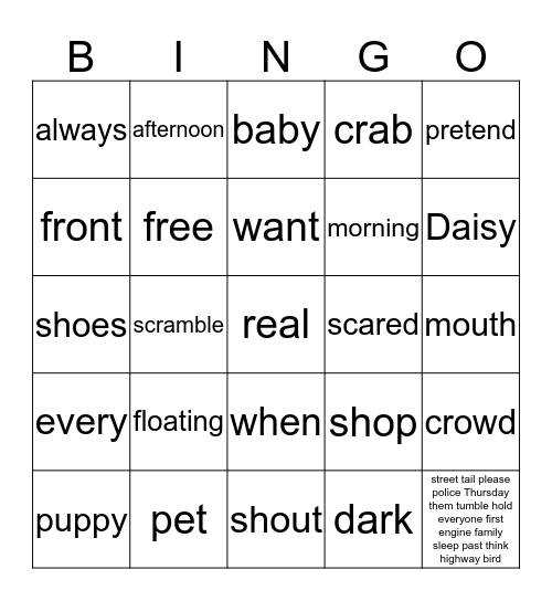 DAISY AND THE PUPPY Bingo Card