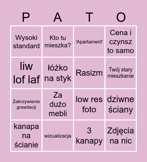 Mieszkanie Bingo Card