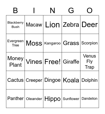Flora & Fauna Bingo Card