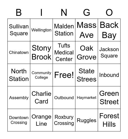 Travel Training Bingo Card