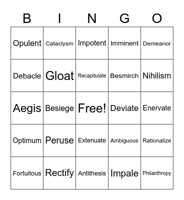 Vocabulary Bingo Review Bingo Card